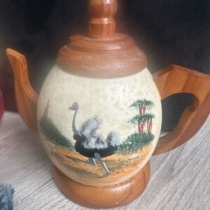 Handcrafted Ostrich Art Teapot - Cream and Brown